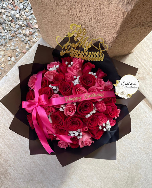 48 Natural Roses w/ Baby Breath