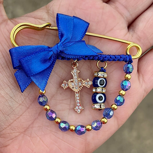 Blue pin with cross & evil eye💙