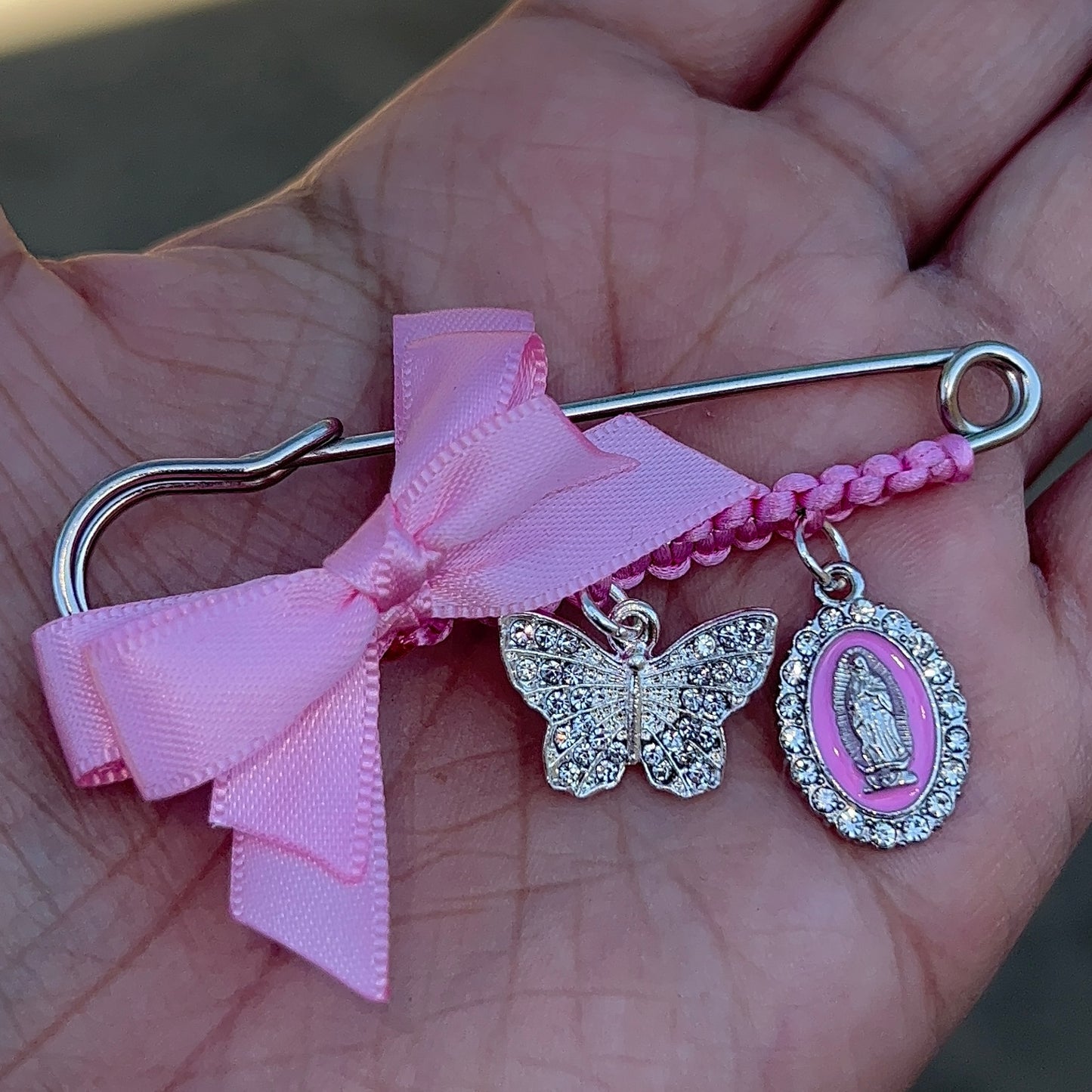 Pink virgencita with butterfly pin🩷
