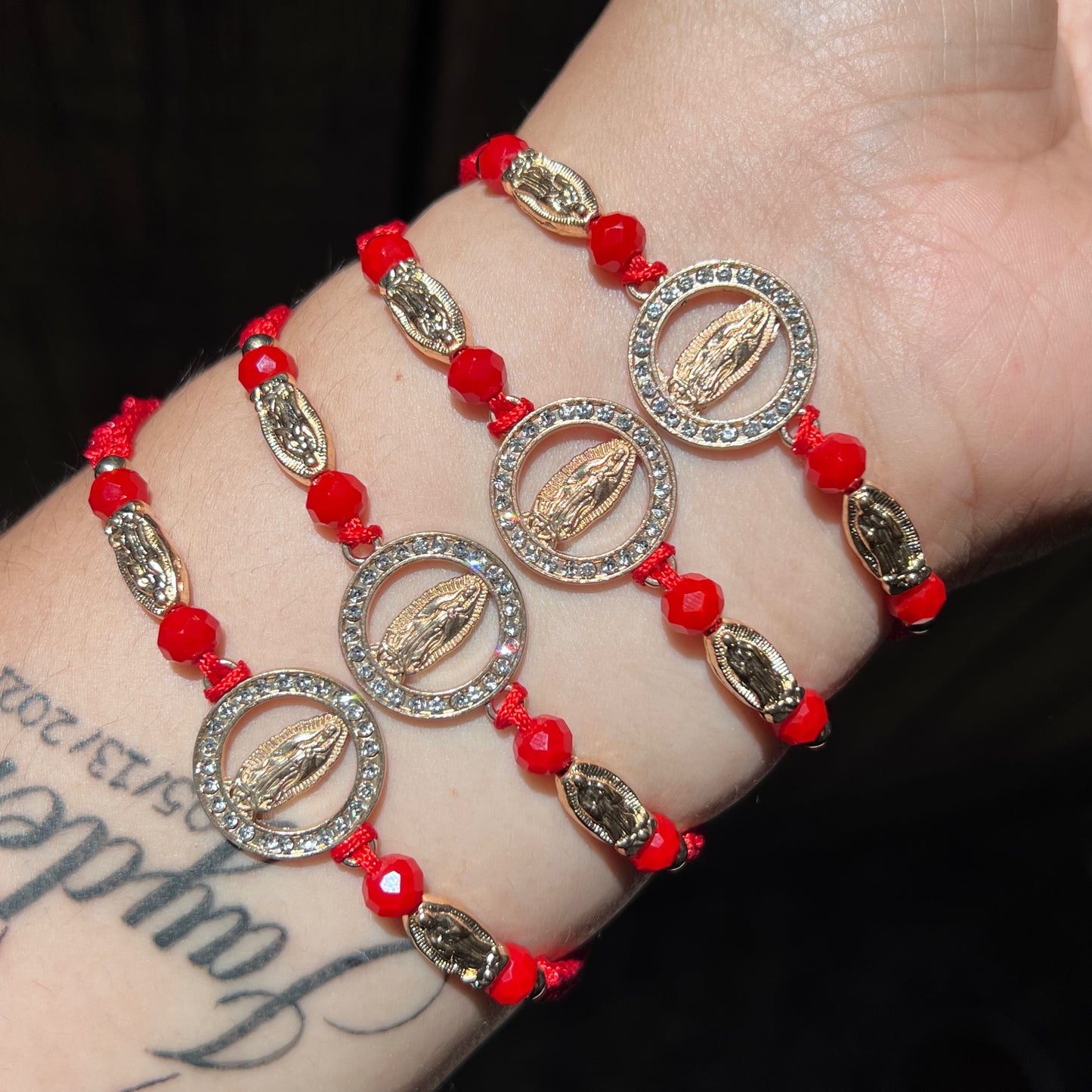 3 Gold Virgencitas with red beads❤️