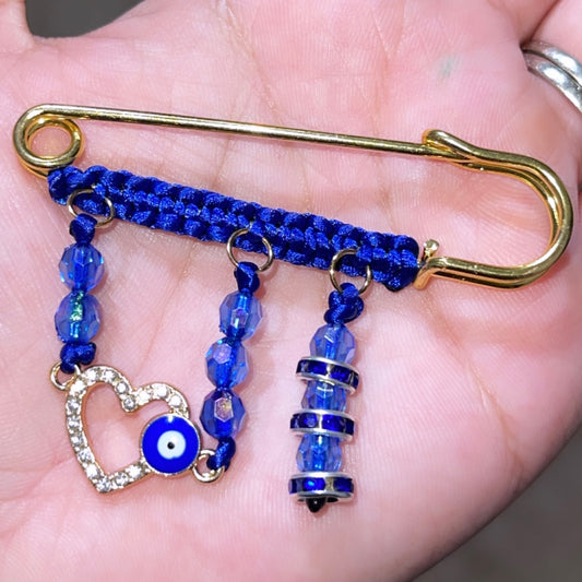 Blue heart beaded pin